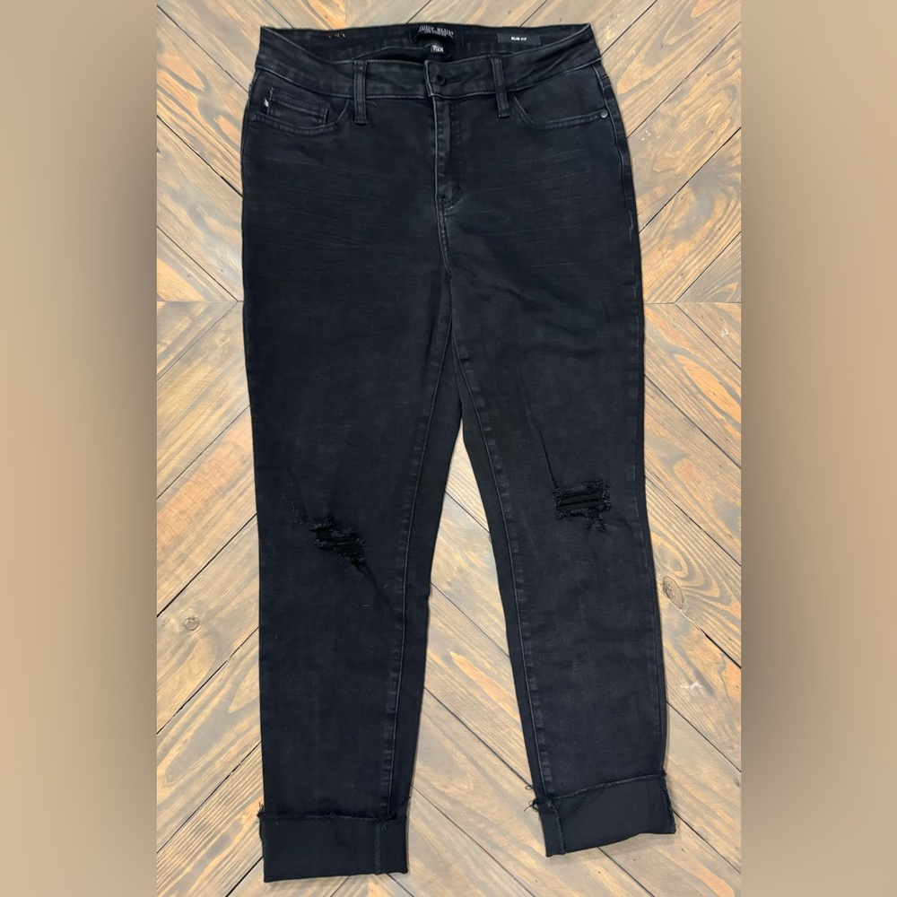Judy Blue Black Distressed Slim Fit Jeans, Size 7/28